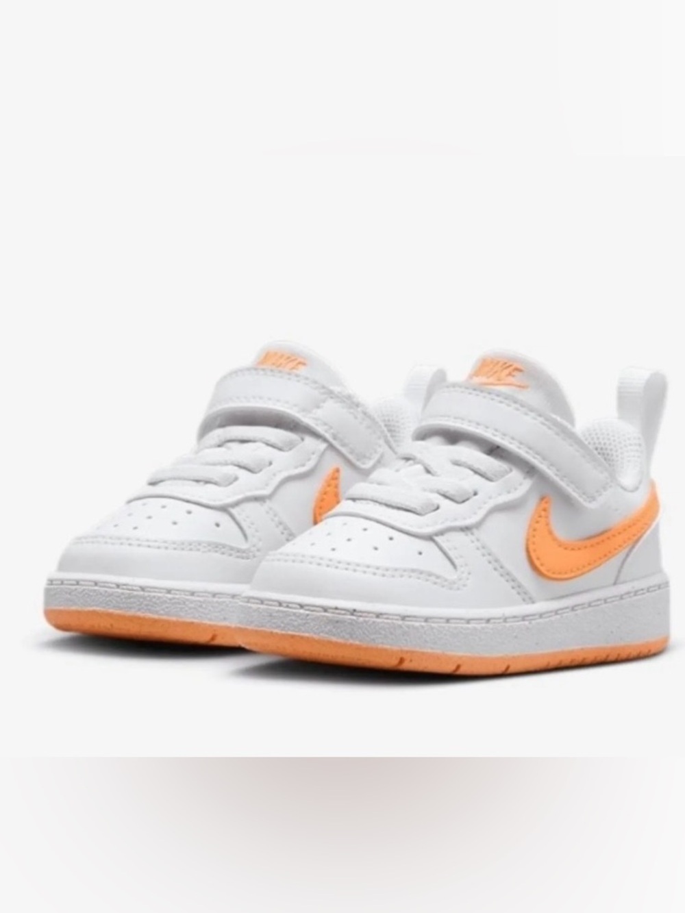 NWT- Nike Kids Court Borough Low Sneakers in White and Orange